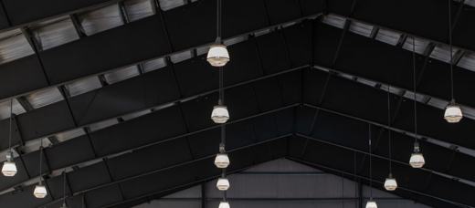 Repeating ceiling coffers in a finished commercial interior