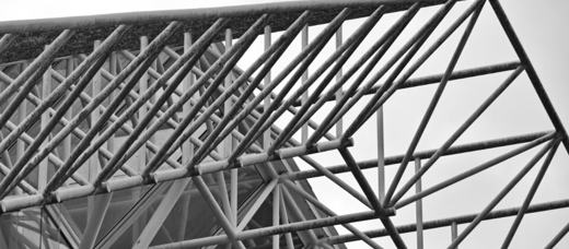 Architectural elevation of stacked panel bays in raking light